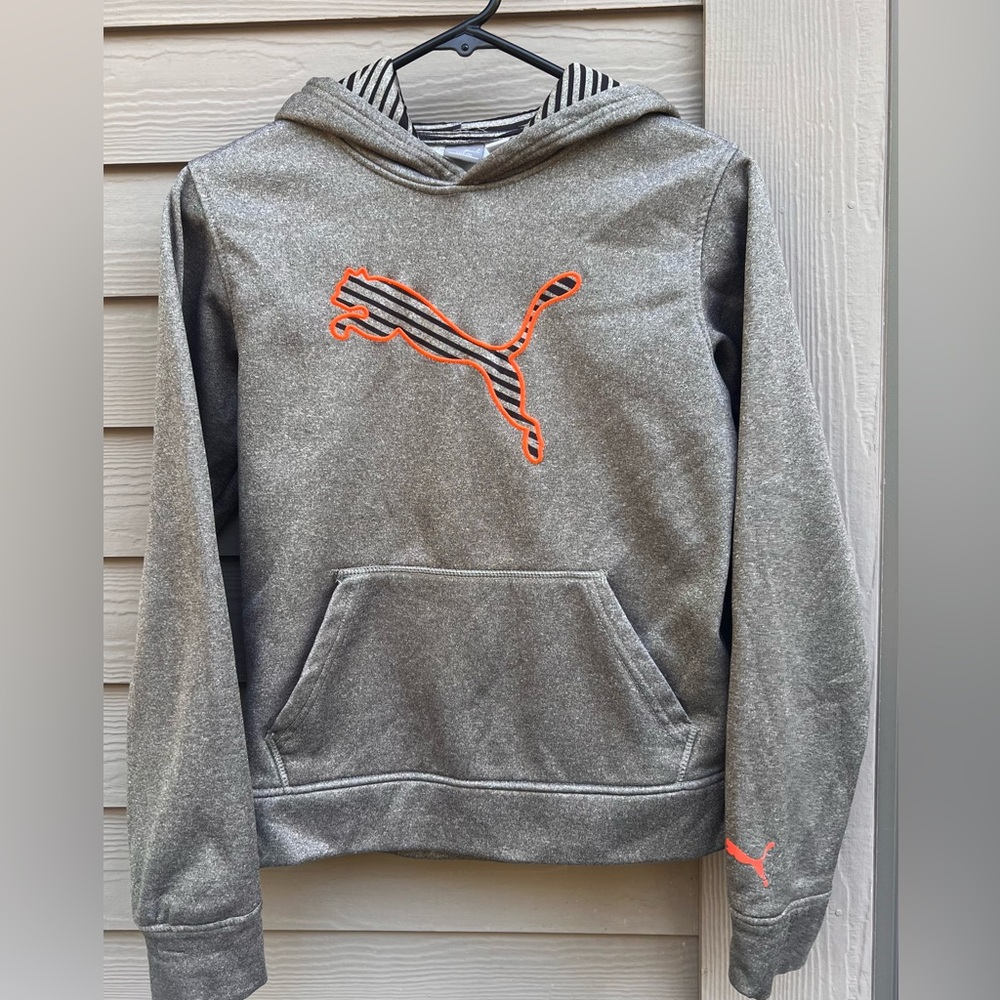 Puma Sweatshirt Boys Size L (14-16) Gray Hoodie Youth